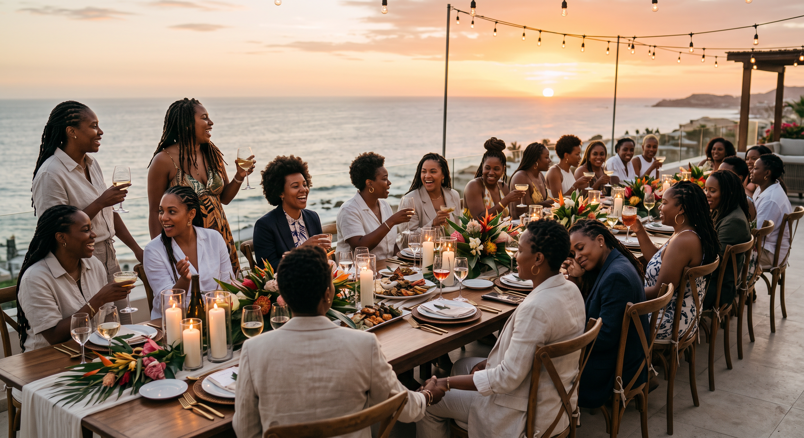 Black lesbian and queer women gathered for a private luxury travel experience
